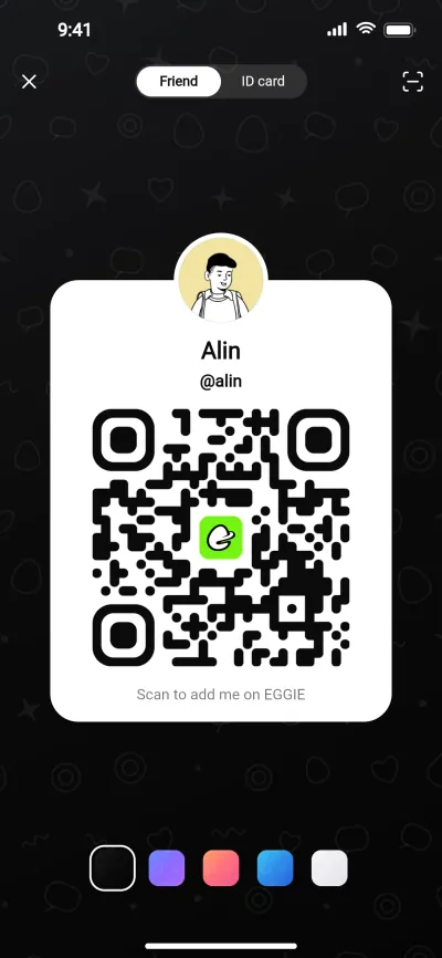 An Eggy ID friend card with a QR code in EGGIE